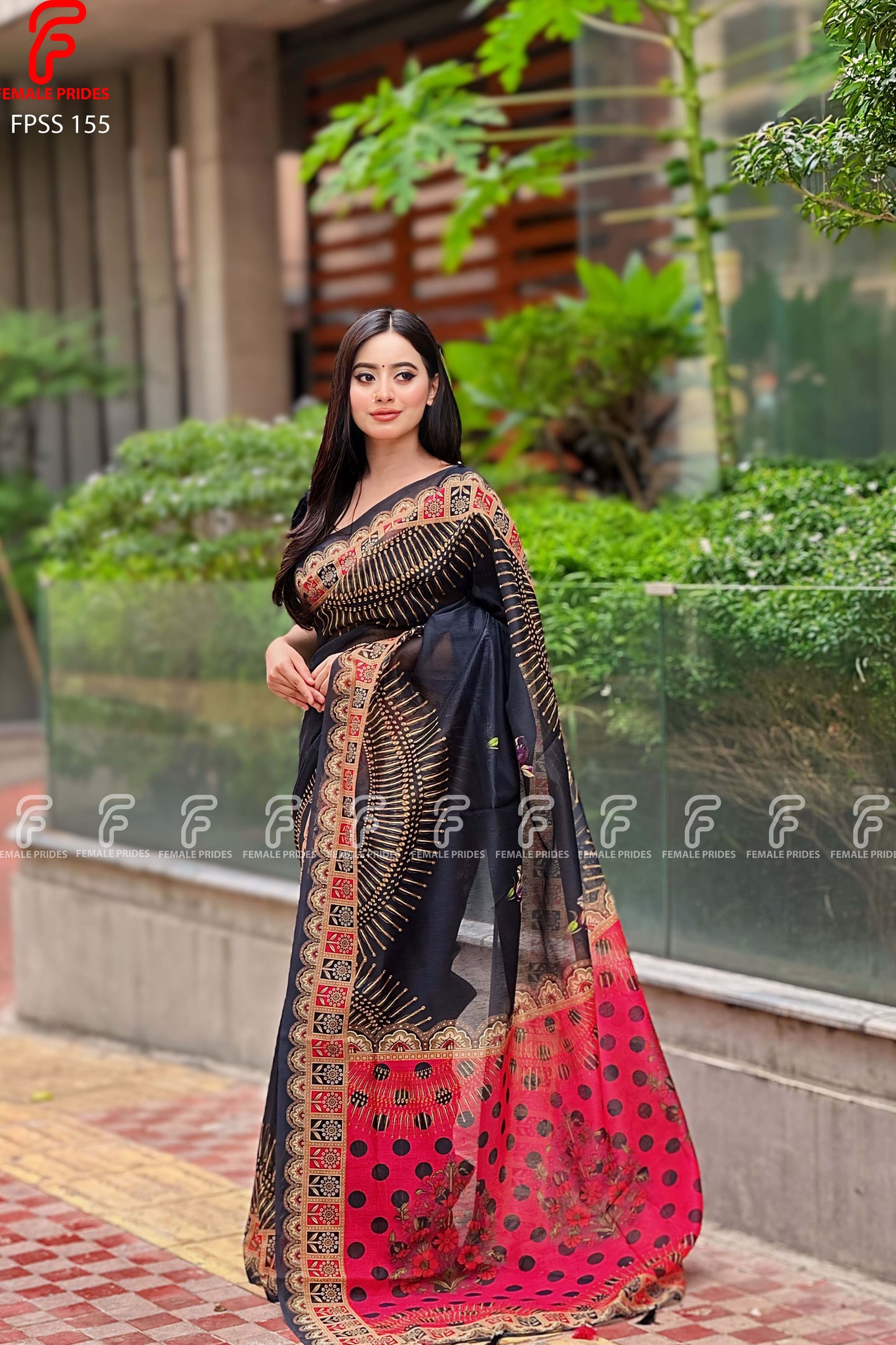 চমৎকার ডিজাইনের চান্দেরি সিল্ক ডিজিটাল প্রিন্ট শাড়ি-FPSS155