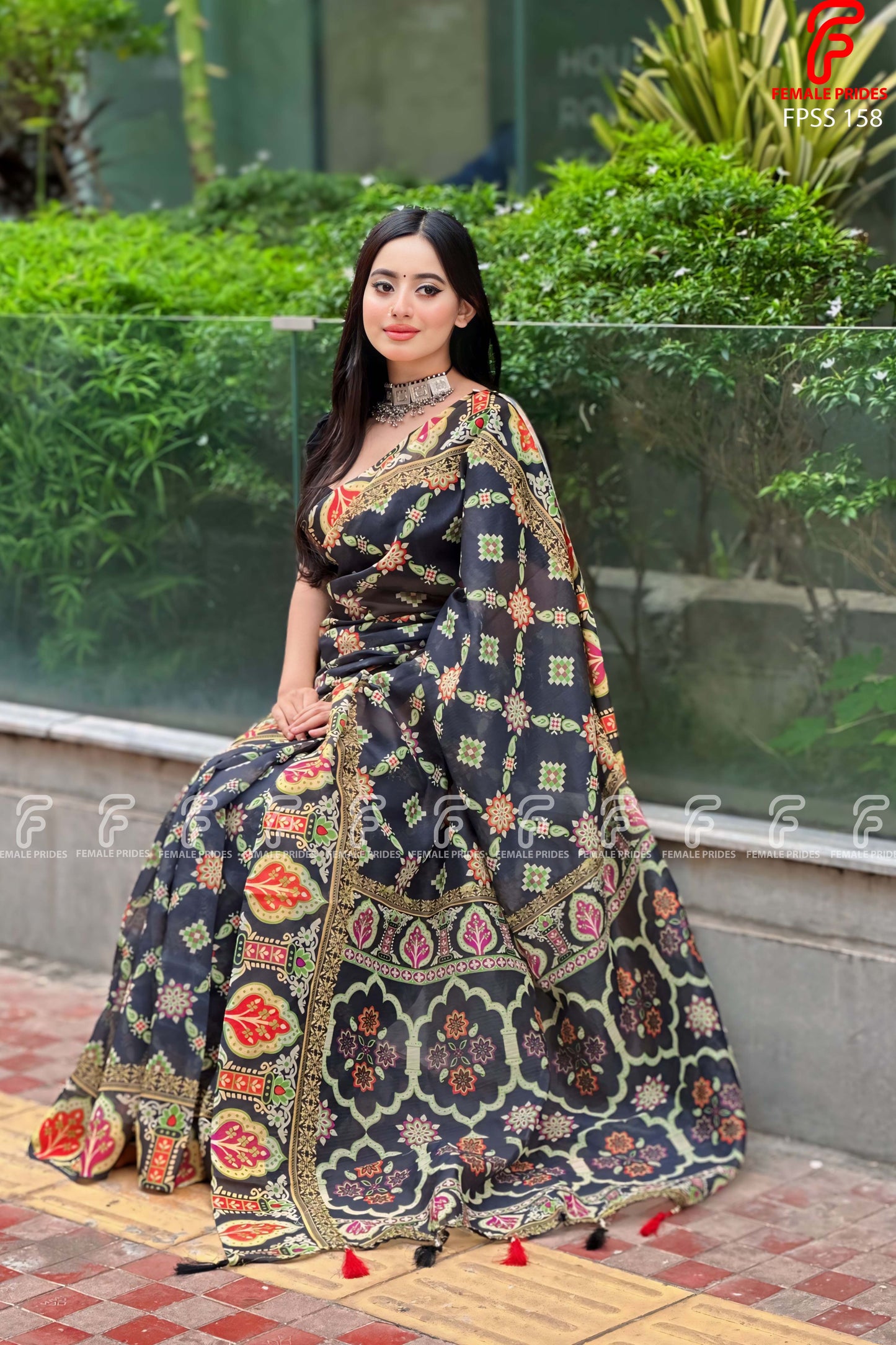 চমৎকার ডিজাইনের চান্দেরি সিল্ক ডিজিটাল প্রিন্ট শাড়ি-FPSS158