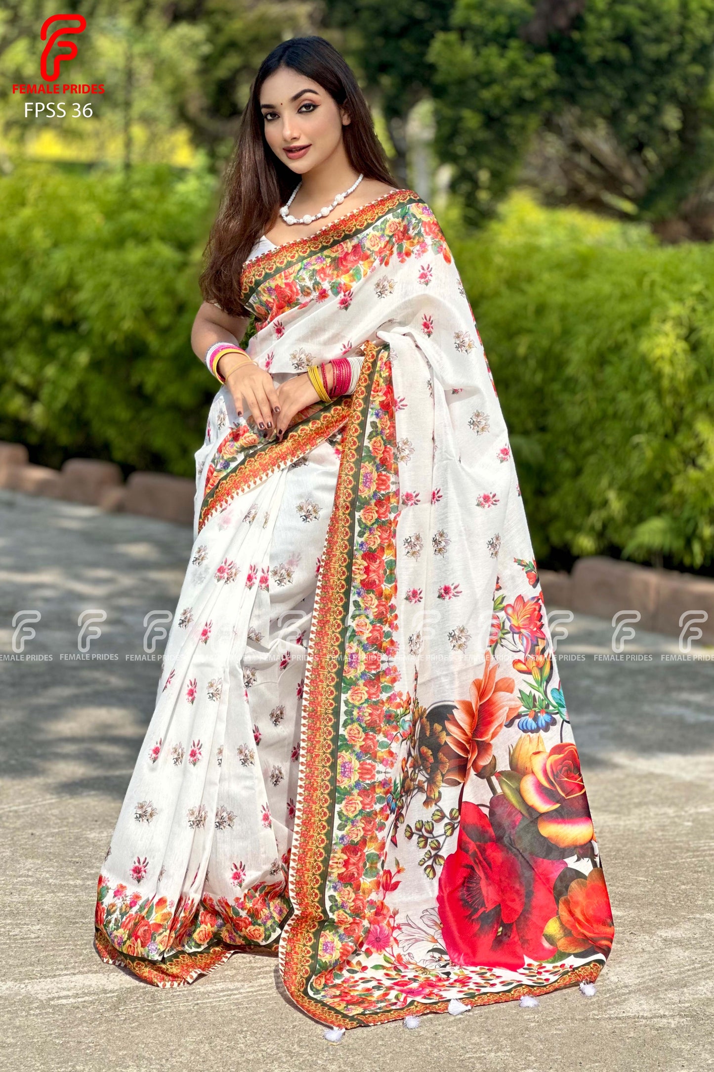 চমৎকার ডিজাইনের চান্দেরি সিল্ক শাড়ি-FPSS36