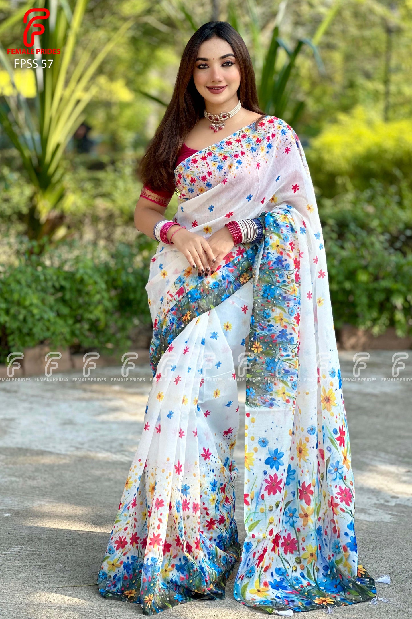 চমৎকার ডিজাইনের চান্দেরি সিল্ক শাড়ি-FPSS57