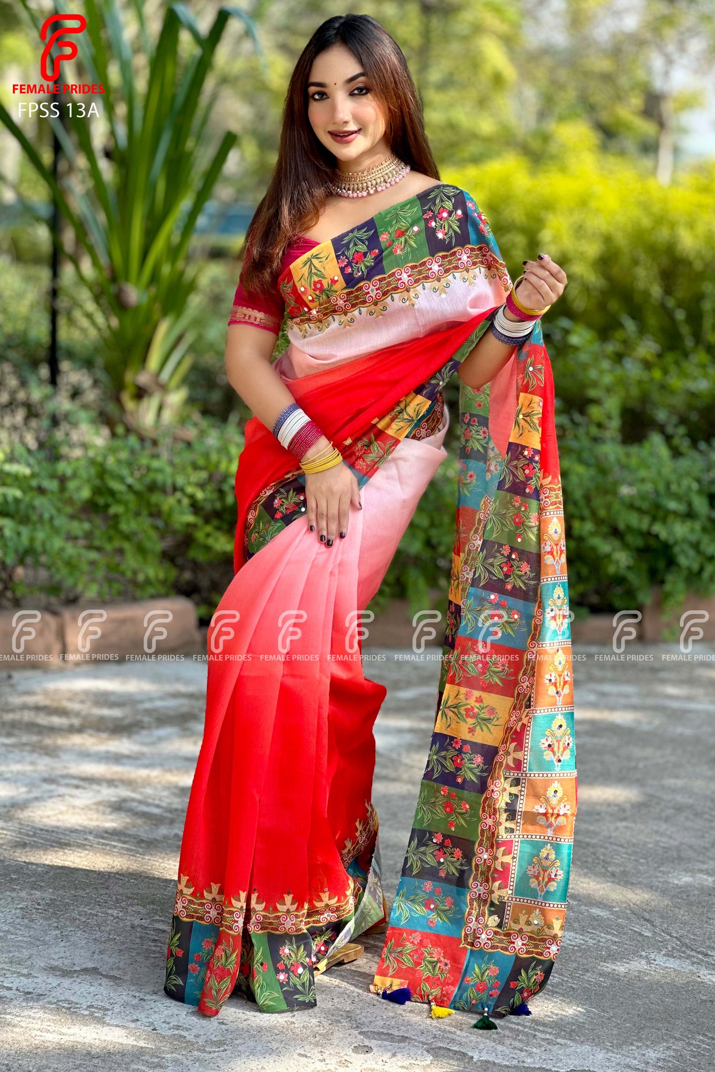 চমৎকার ডিজাইনের চান্দেরি সিল্ক শাড়ি-FPSS13A