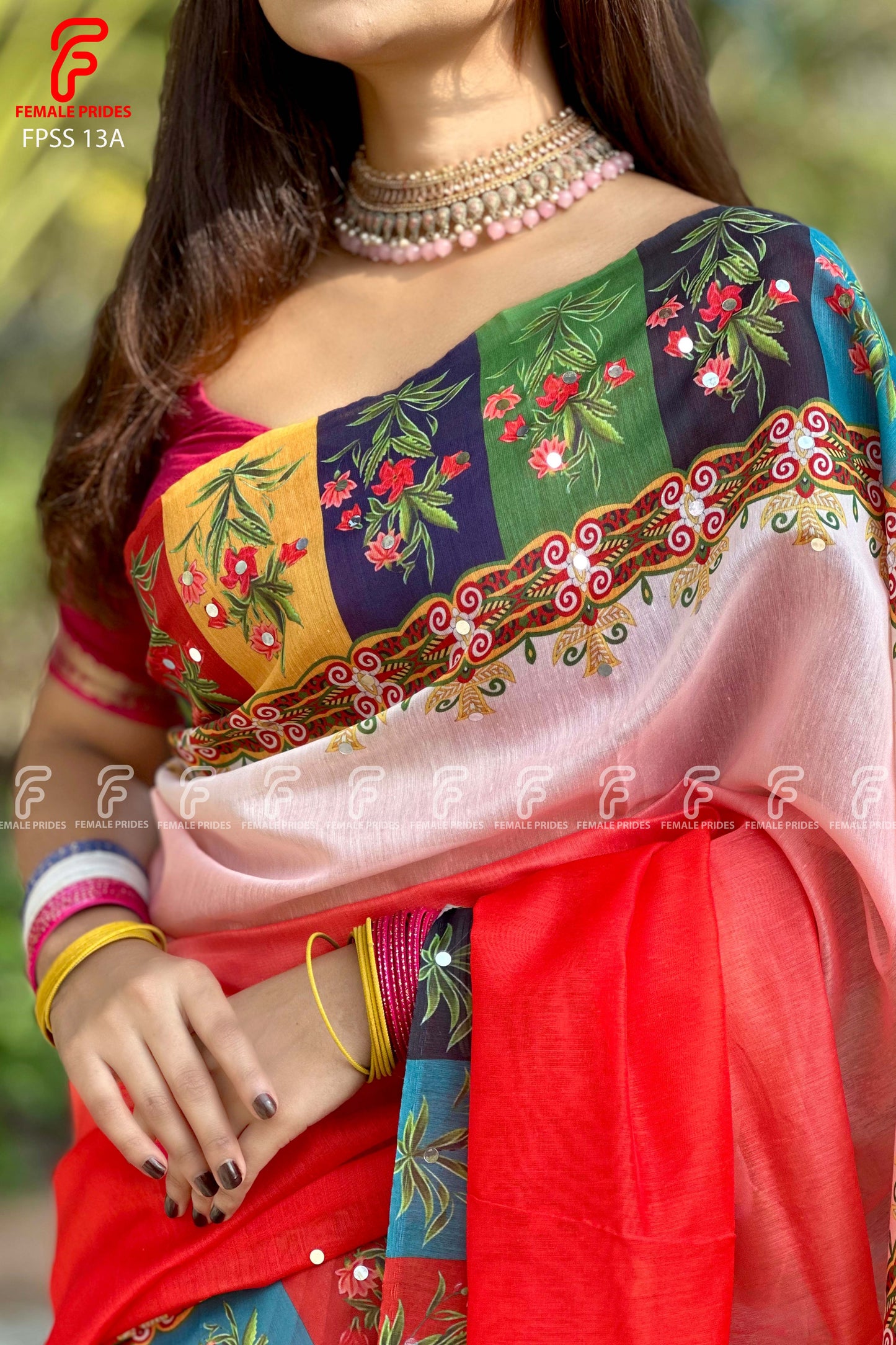 চমৎকার ডিজাইনের চান্দেরি সিল্ক শাড়ি-FPSS13A