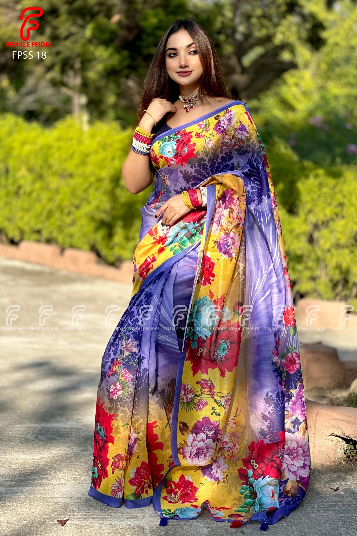 চমৎকার ডিজাইনের চান্দেরি সিল্ক শাড়ি-FPSS18